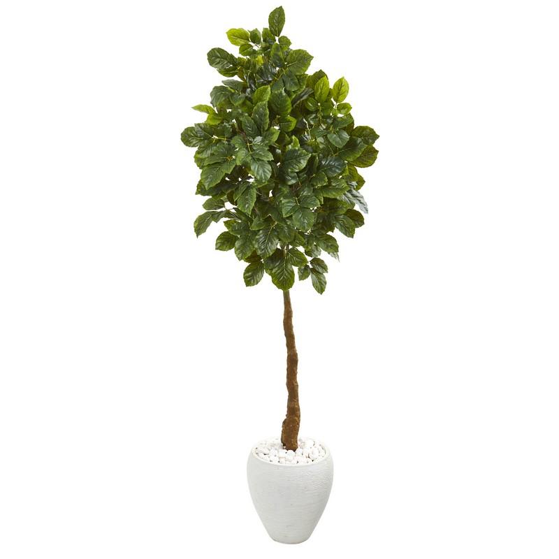 69" Beech Leaf Artificial Tree in White Planter