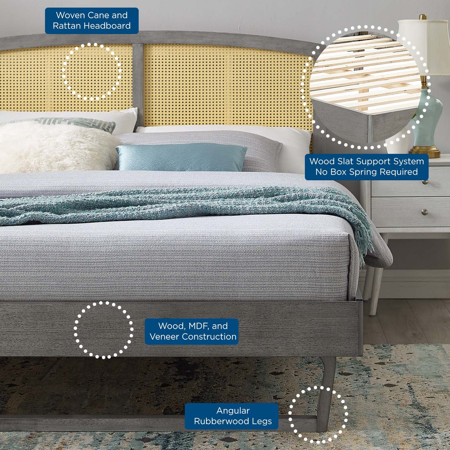 Sierra Cane and Wood Queen Platform Bed With Angular Legs by Modway