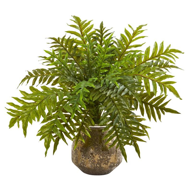 24" Hares Foot Fern Artificial Plant in Vase (Real Touch)