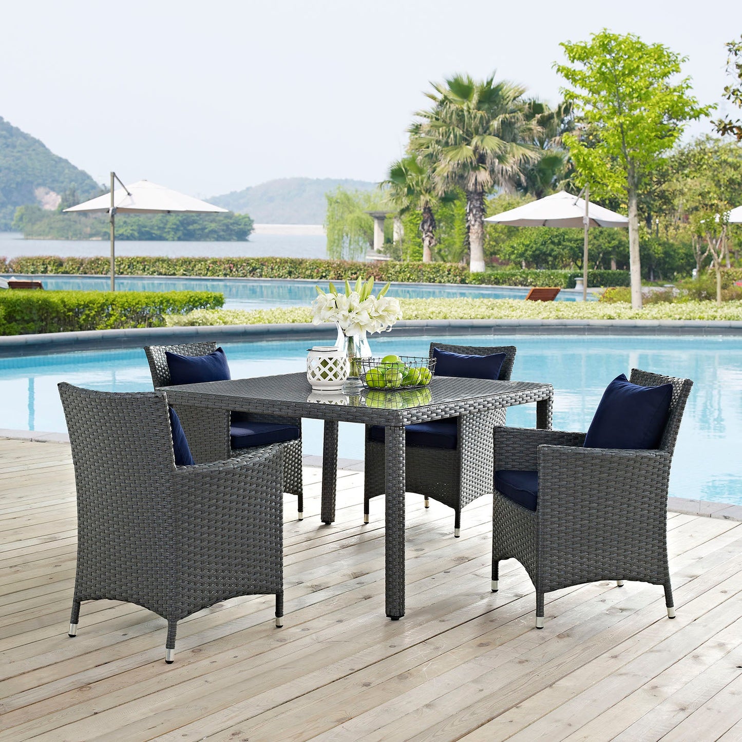 Sojourn 4 Piece Outdoor Patio Sunbrella¨ Dining Set by Modway