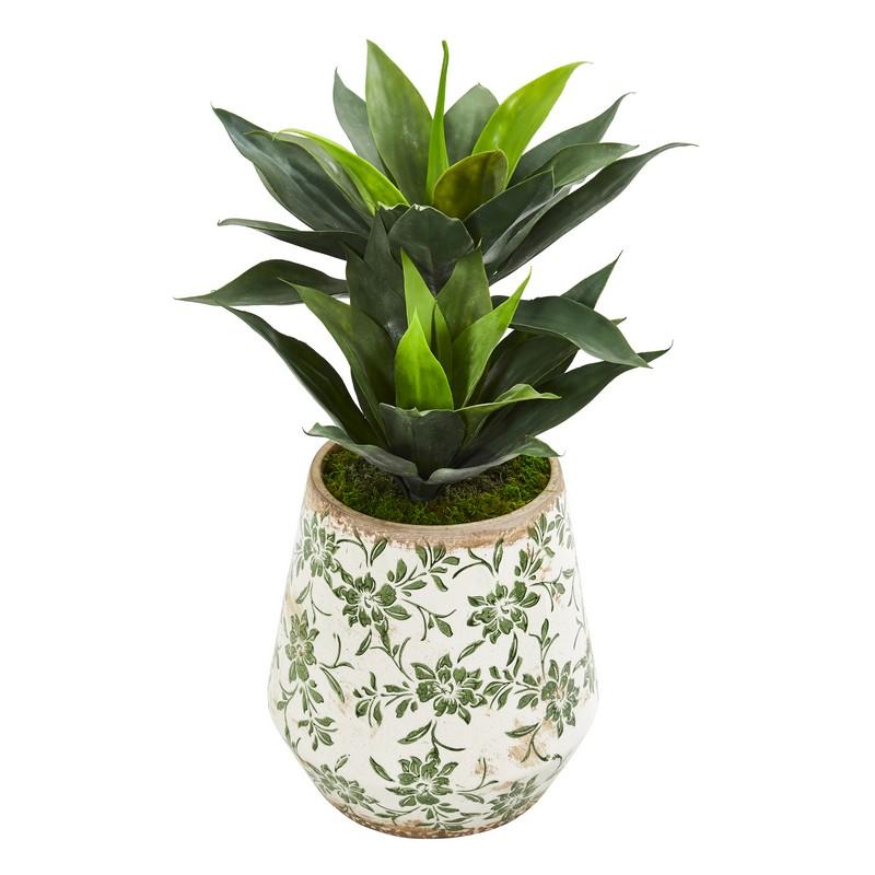 27" Double Agave Artificial Plant in Decorative Planter