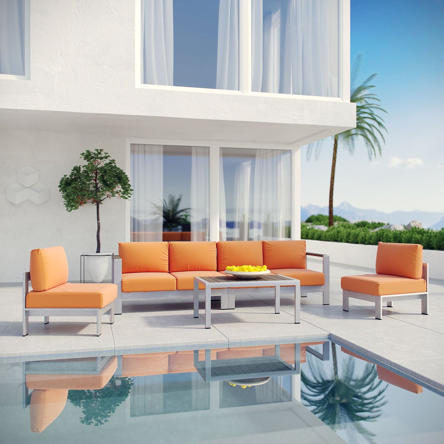 Shore 5 Piece Outdoor Patio Aluminum Sectional Sofa Set by Modway