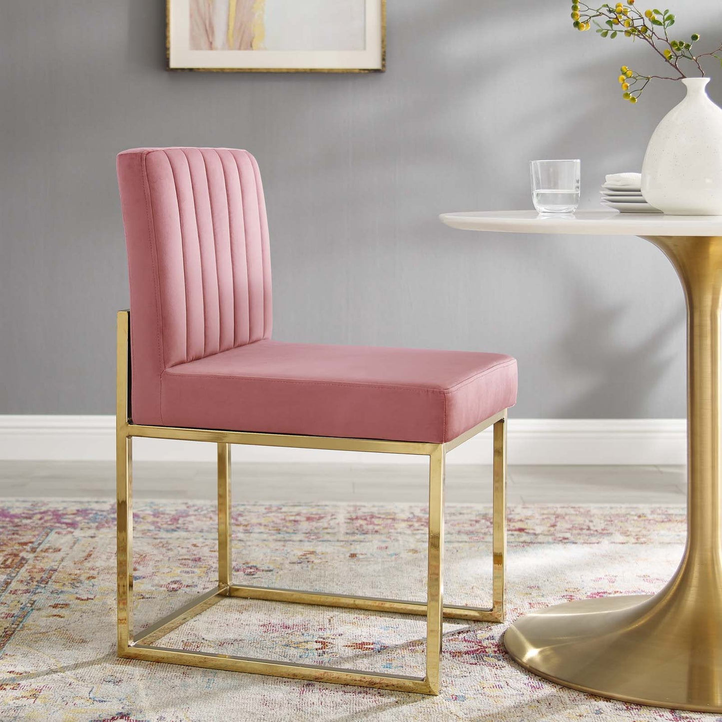 Carriage Channel Tufted Sled Base Performance Velvet Dining Chair by Modway