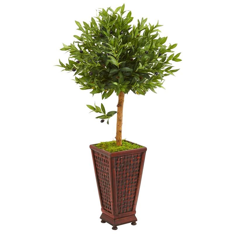 46" Olive Topiary Artificial Tree in Decorative Planter