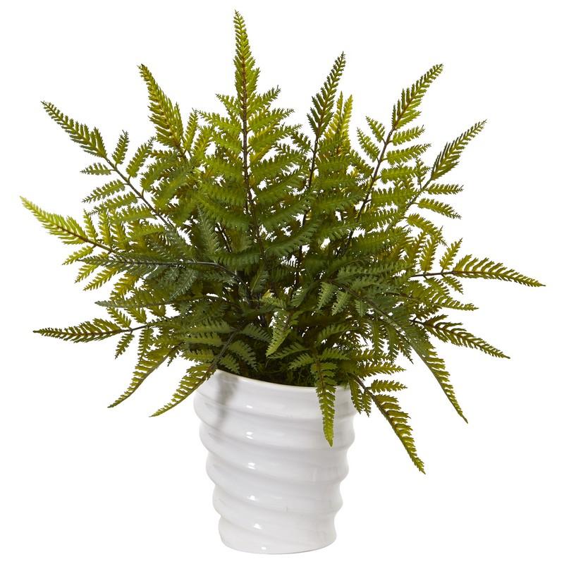 16" Fern Artificial Plant in White Planter