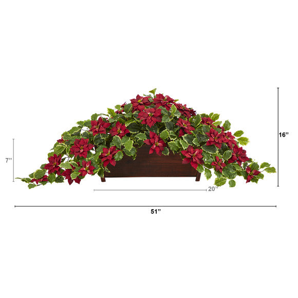 51" Poinsettia and Variegated Holly Artificial Plant in Decorative Planter