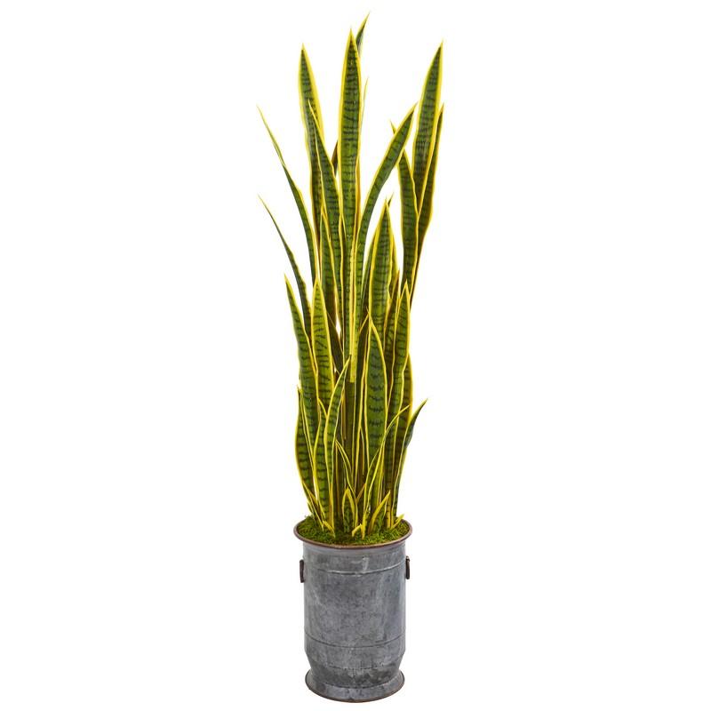 64" Sansevieria Artificial Plant in Metal Planter with Copper Trimming