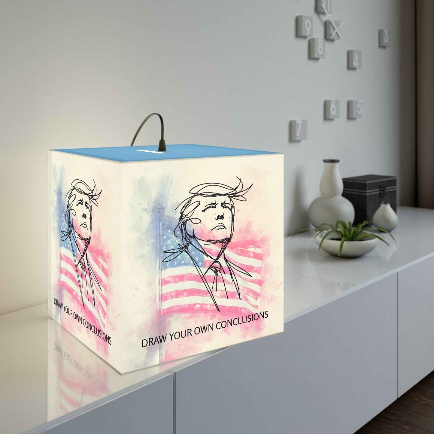 Draw Your Own Conclusions Patriotic Cube Lamp – Watercolor Flag Accent Light