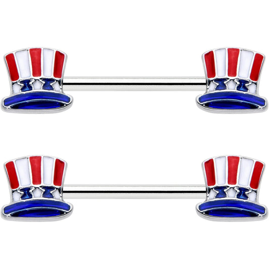 14G 9/16 Patriotic Top Hat Barbell Nipple Ring Set