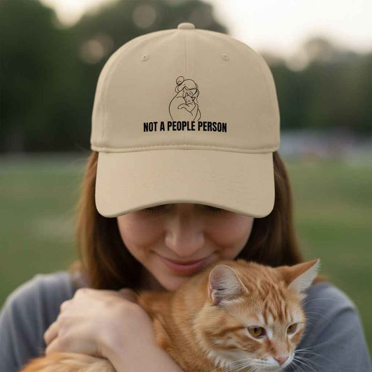 “Not a People Person” Cat Line Art Hat – Low Profile Cotton Cap (Unbothered Edition)