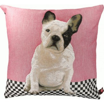 Dog Sitting Sideways Pink French Cushion
