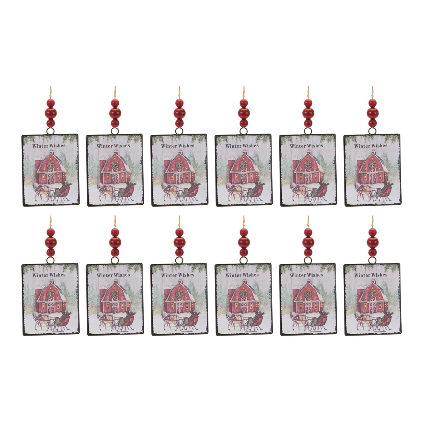 Glass Winter Wishes Barn Ornament (Set of 12)