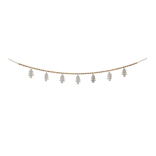 Wood Beaded Wool Tree Garland (Set of 2)