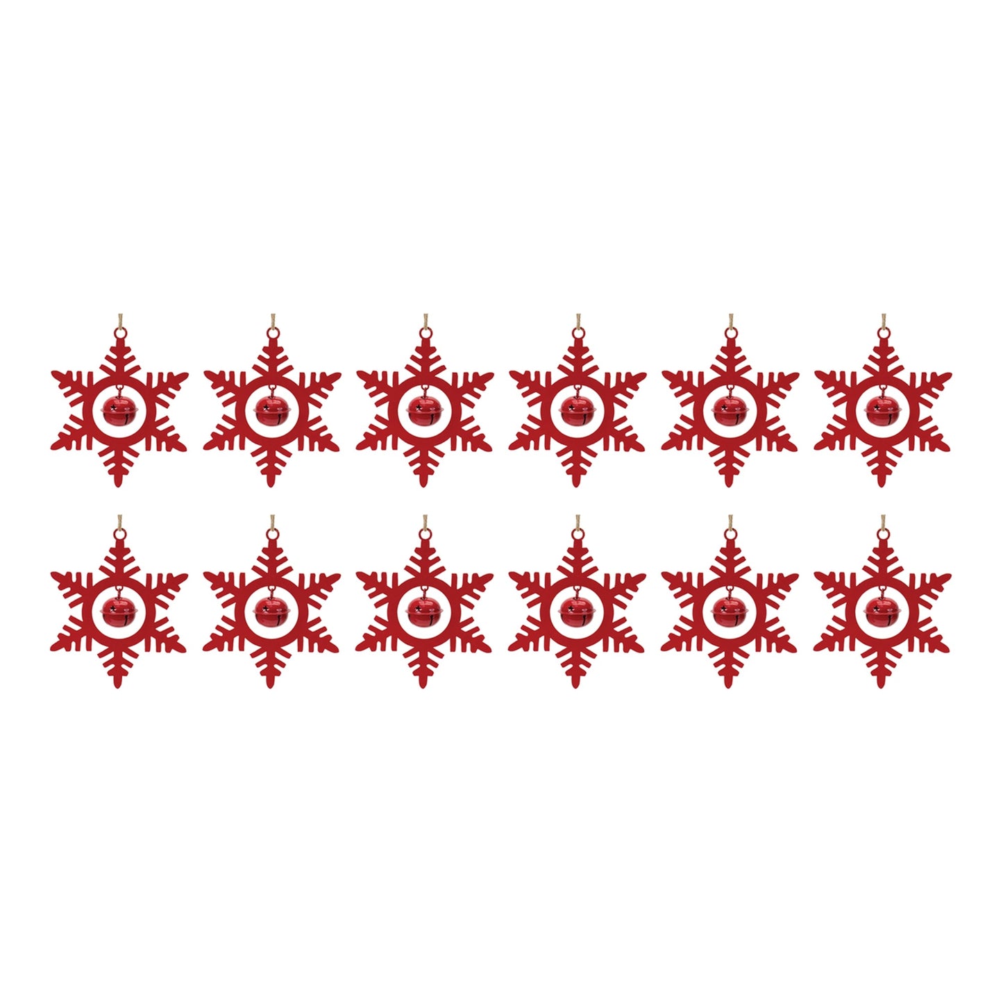 Metal Snowflake with Bell Ornament (Set of 12)