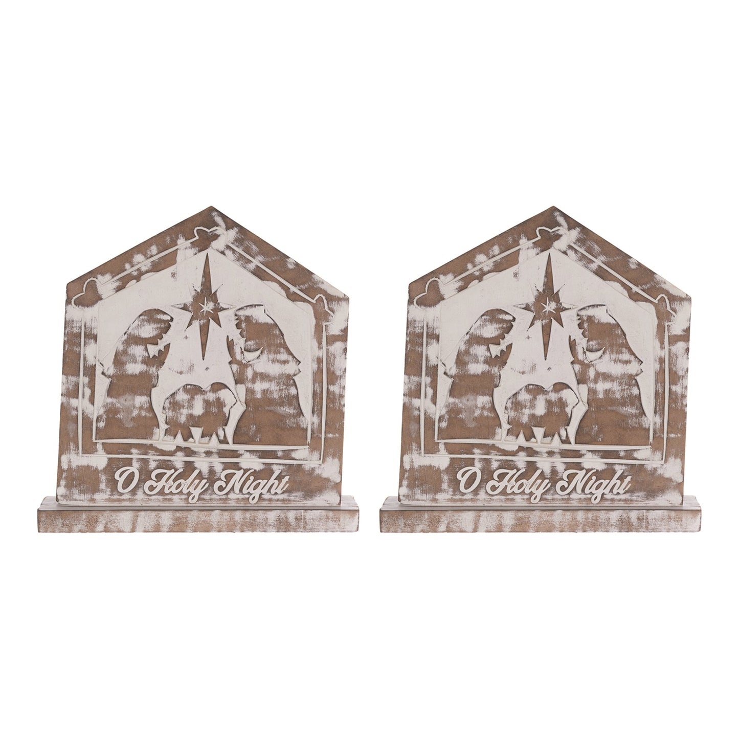White Washed Nativity Sign (Set of 2)