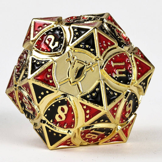 Solid Metal Fighter Class RPG Dice Set - Gold w/ Red & Black
