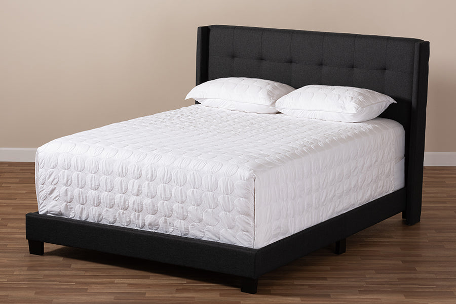 Baxton Studio Lisette Modern and Contemporary Charcoal Grey Fabric Upholstered King Size Bed