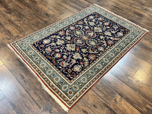 Blue Persian Qum Rug 5x7, Very Fine and Wonderful Authentic Persian Carpet, Wool Hand Knotted Vintage Semi Antique Oriental Rug, Floral, Ghom Qom Rug