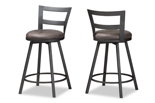 Baxton Studio Arjean Rustic and Industrial Grey Fabric Upholstered Counter Stool Set of 2