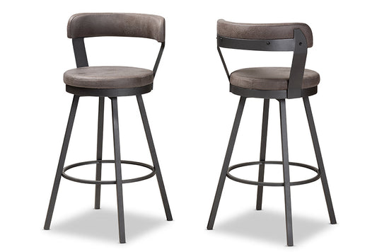 Baxton Studio Arcene Rustic and Industrial Antique Grey Fabric Swivel Bar Stool Set of 2