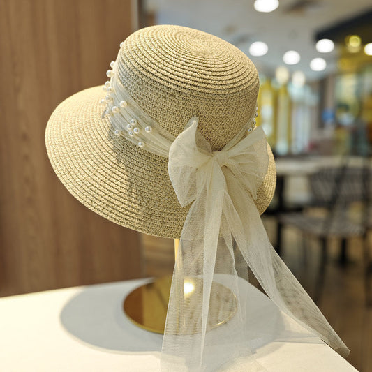 Modern Summer Sun Hat Charming White Bow Design Hat Sun Visor Women's Sun Hat Beach Hat Straw Sun Hat UV Protect Hats For Beach Women's Summer Outdoor Lightweight Hats Vintage Summer Hat