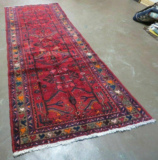 Antique Persian Hamadan Runner 3.4 x 9.7 - Wool, Red and Navy Blue