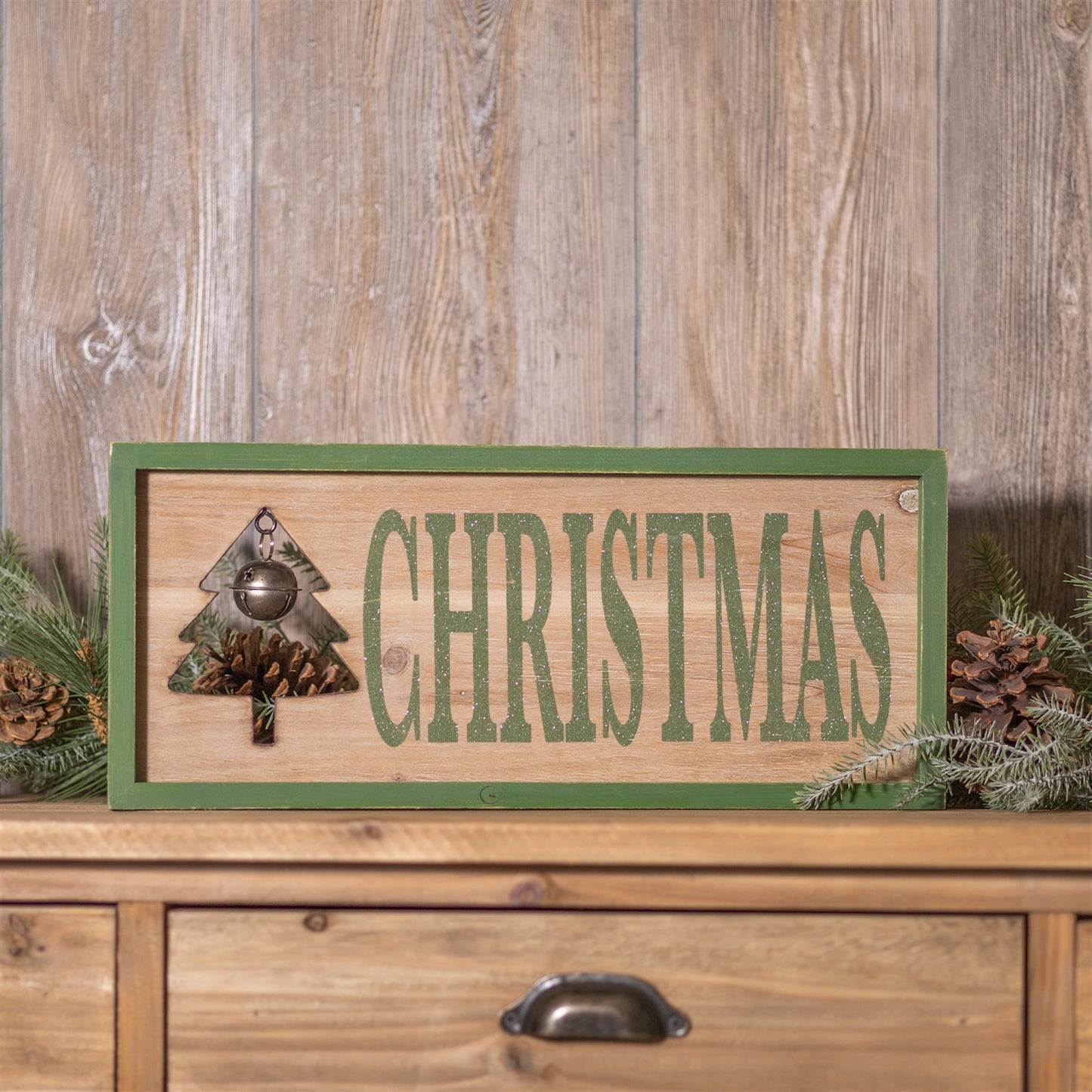 Wood Framed Christmas Bell Sign 18"L