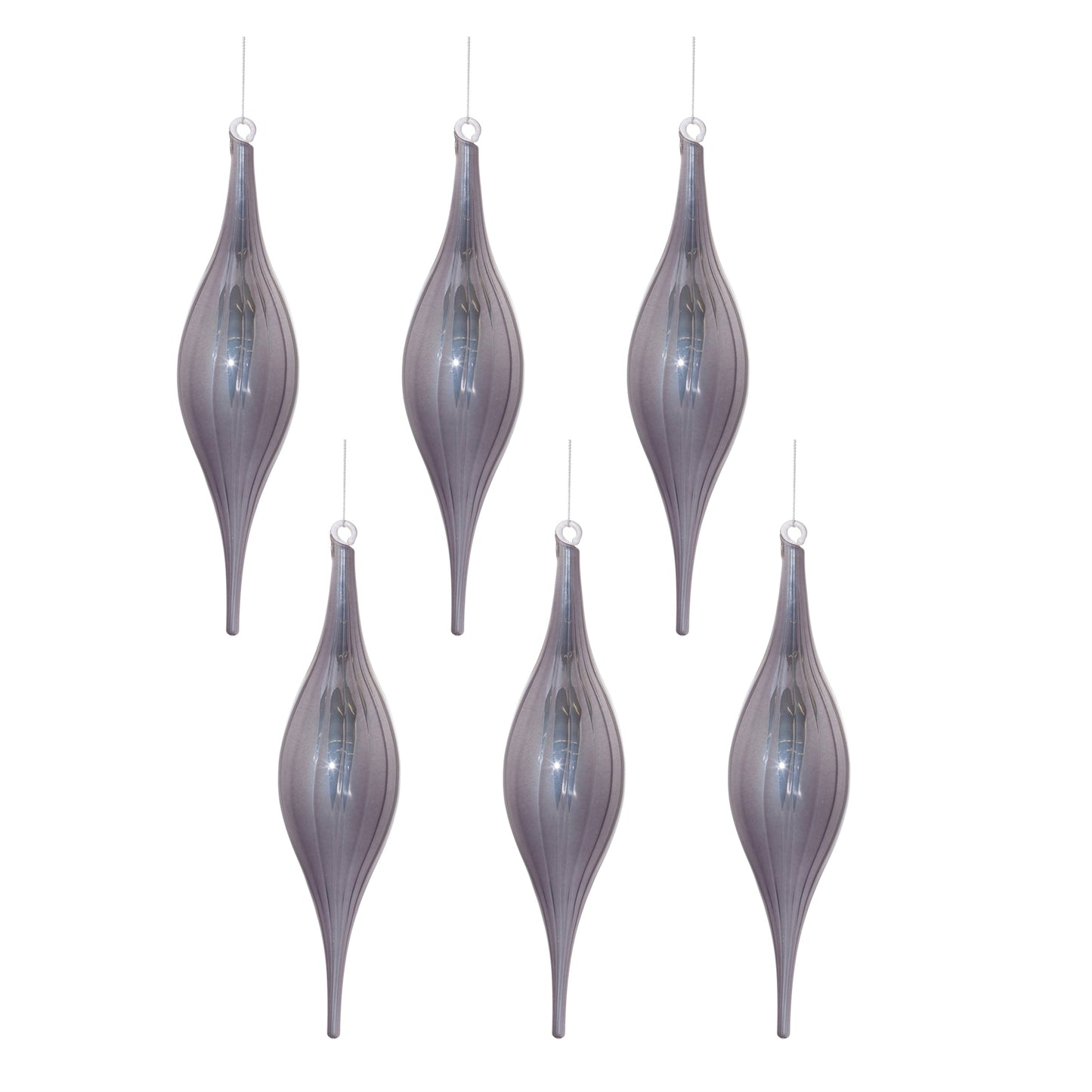 Grey Ribbed Glass Drop Ornament (Set of 6)