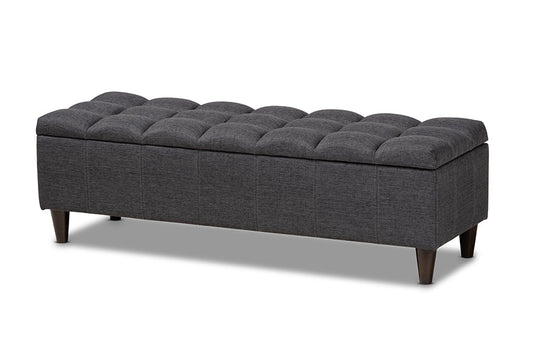 Baxton Studio Brette Mid-Century Modern Charcoal Fabric Upholstered Dark Brown Finished Wood Storage Bench Ottoman