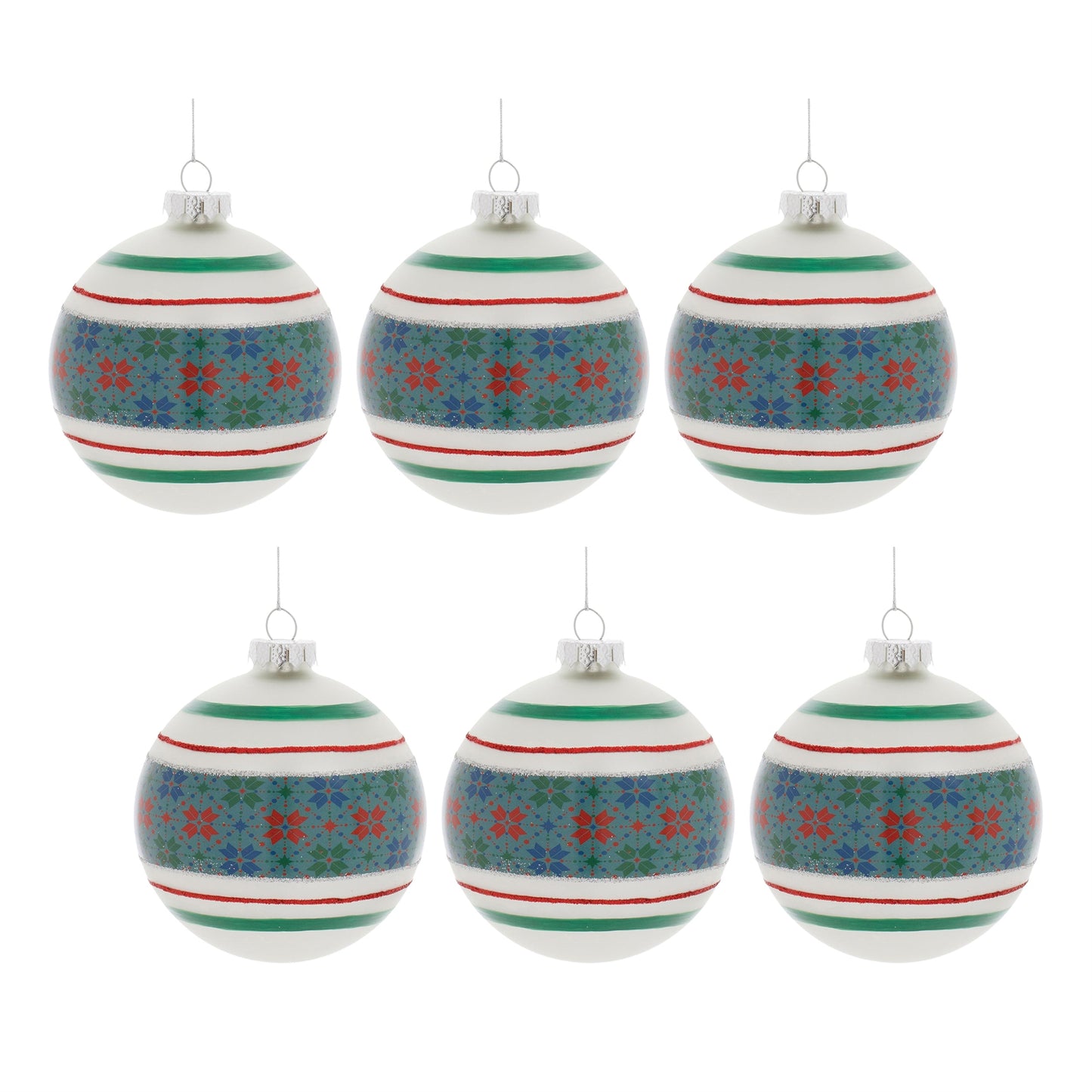 Stripe Patterened Glass Ball Ornament (Set of 6)