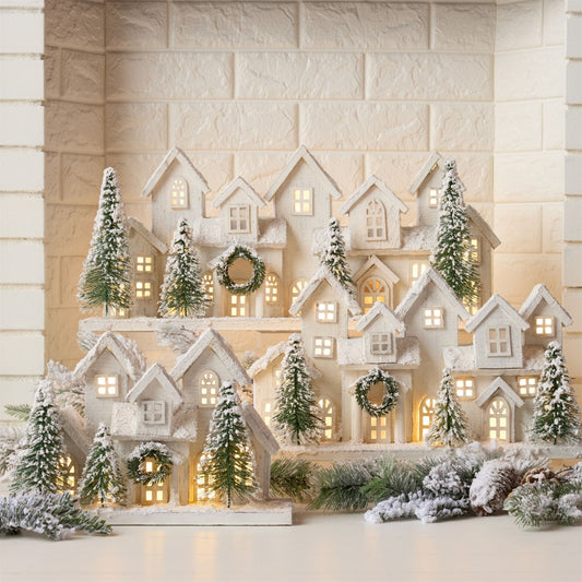LED Flocked Winter Village Display 17"L