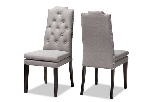 Baxton Studio Dylin Modern and ContemporaryGray Fabric Upholstered Button Tufted Wood Dining Chair Set of 2