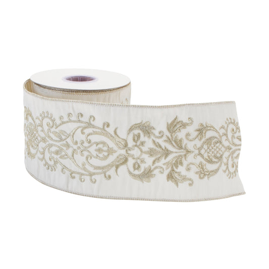Ornate White Ribbon 4" x 5 Yds.
