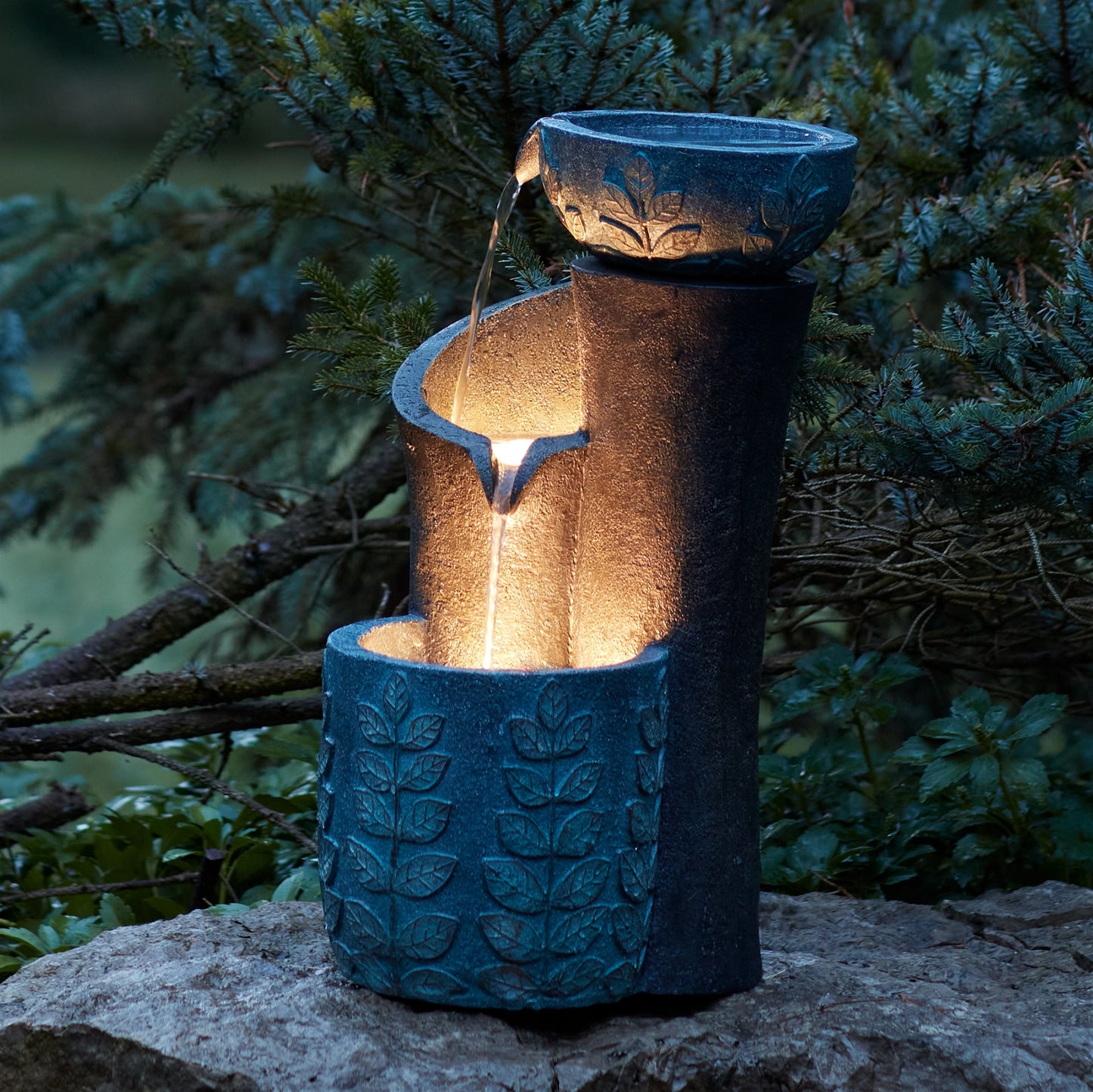 Cascading Leaf Bowl Fountain 19.5"H