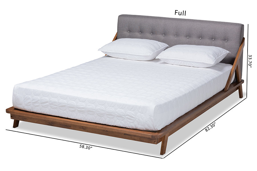 Baxton Studio Sante Mid-Century Modern Grey Fabric Upholstered Wood Queen Size Platform Bed