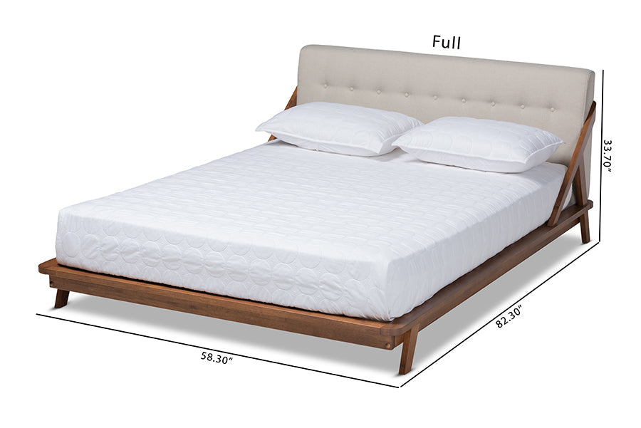 Baxton Studio Sante Mid-Century Modern Light Beige Fabric Upholstered Wood Queen Size Platform Bed