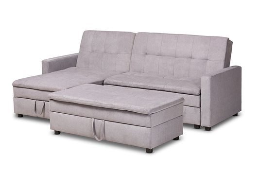 Baxton Studio Noa Modern and Contemporary Light Grey Fabric Upholstered Left Facing Storage Sectional Sleeper Sofa with Ottoman