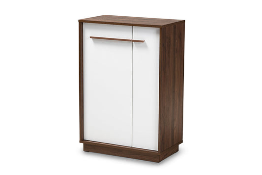 Baxton Studio Mette Mid-Century Modern Two-Tone White and Walnut Finished 5-Shelf Wood Entryway Shoe Cabinet