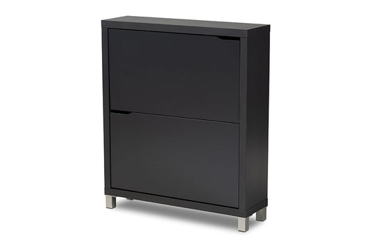 Baxton Studio Simms Modern and Contemporary Dark Grey Finished Wood Shoe Storage Cabinet with 4 Fold-Out Racks