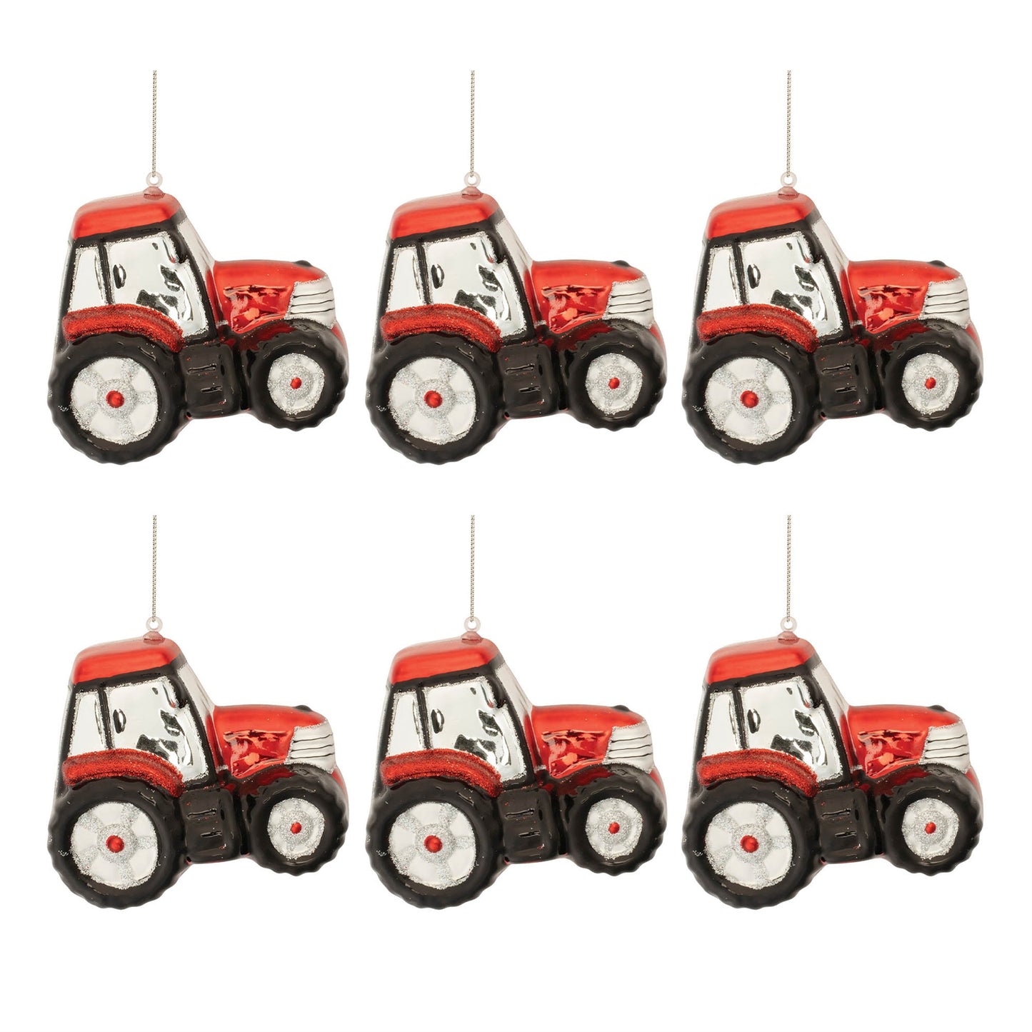 Glittered Glass Tractor Ornament (Set of 6)