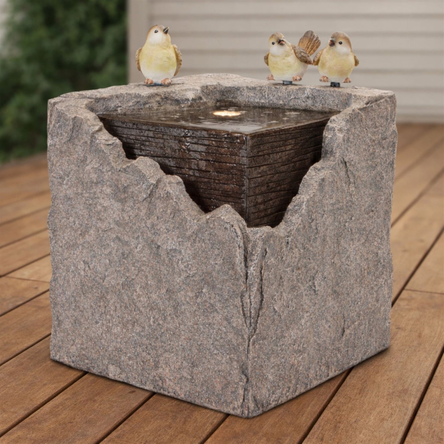 Bubbling Stone Fountain with Bird Accents 19"H