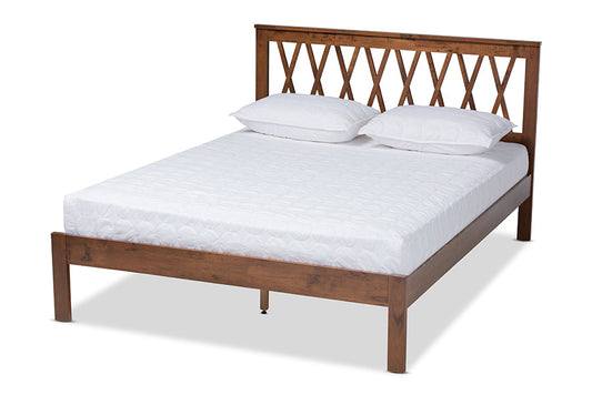 Baxton Studio Malene Mid-Century Modern Walnut Finished Wood Queen Size Platform Bed