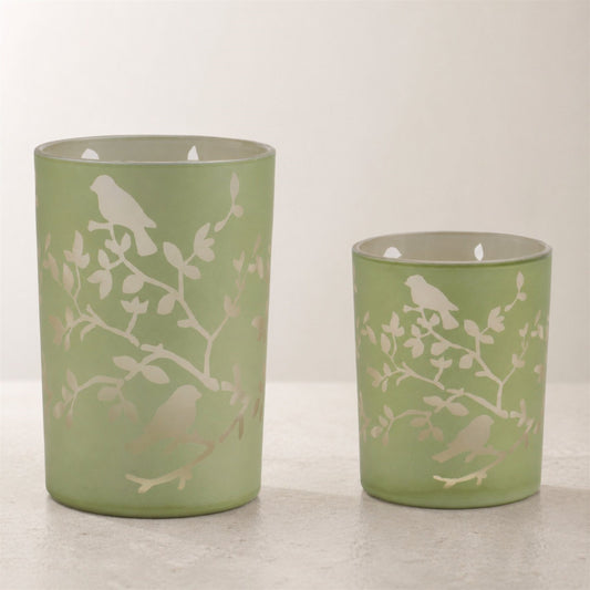 Frosted Floral Bird Candle Holder (Set of 2)