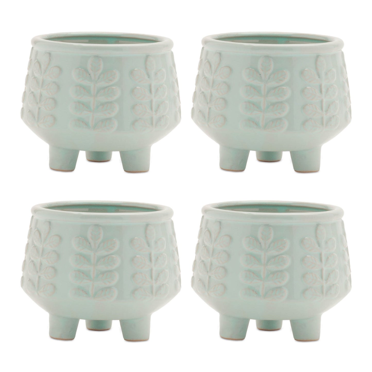 Footed Ceramic Leaf Pattern Planter (Set of 4)