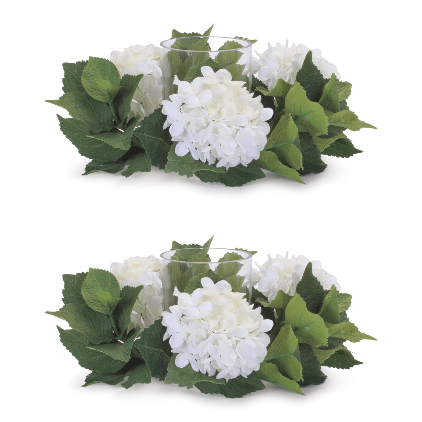 Hydrangea Candle Ring with Glass Hurricane (Set of 2)