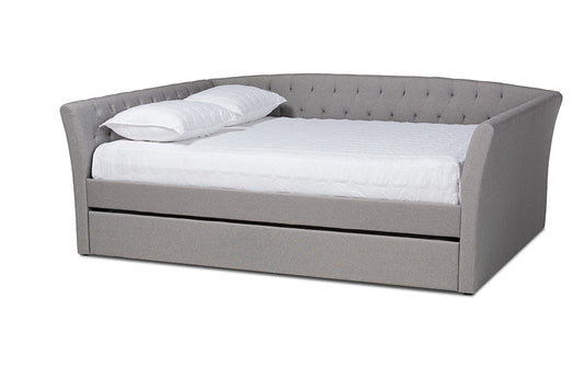 Baxton Studio Delora Modern and Contemporary Light Grey Fabric Upholstered Full Size Daybed with Roll-Out Trundle Bed