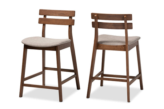Baxton Studio Larine Modern and Contemporary Light Grey Fabric Upholstered Walnut Finished 2-Piece Wood Counter Stool Set