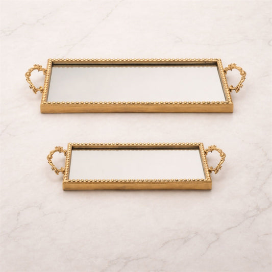 Gold Beaded Mirror Tray (Set of 2)