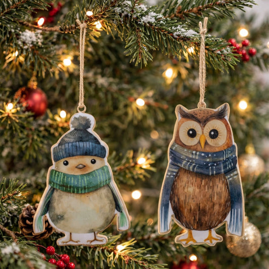 Iron Winter Owl and Bird Ornament Set of 6