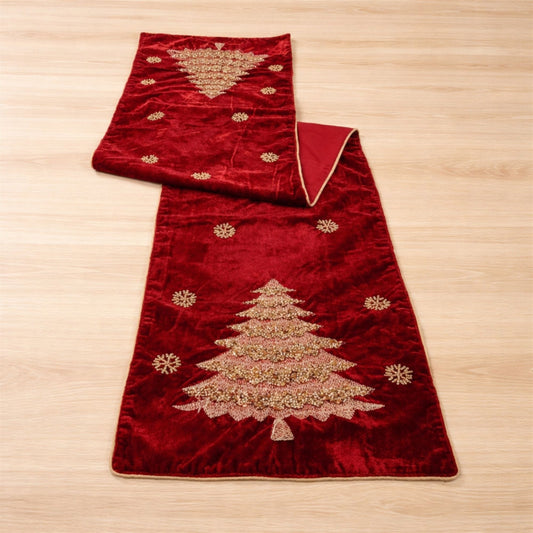 Embroidered Pine Tree Table Runner 72"L